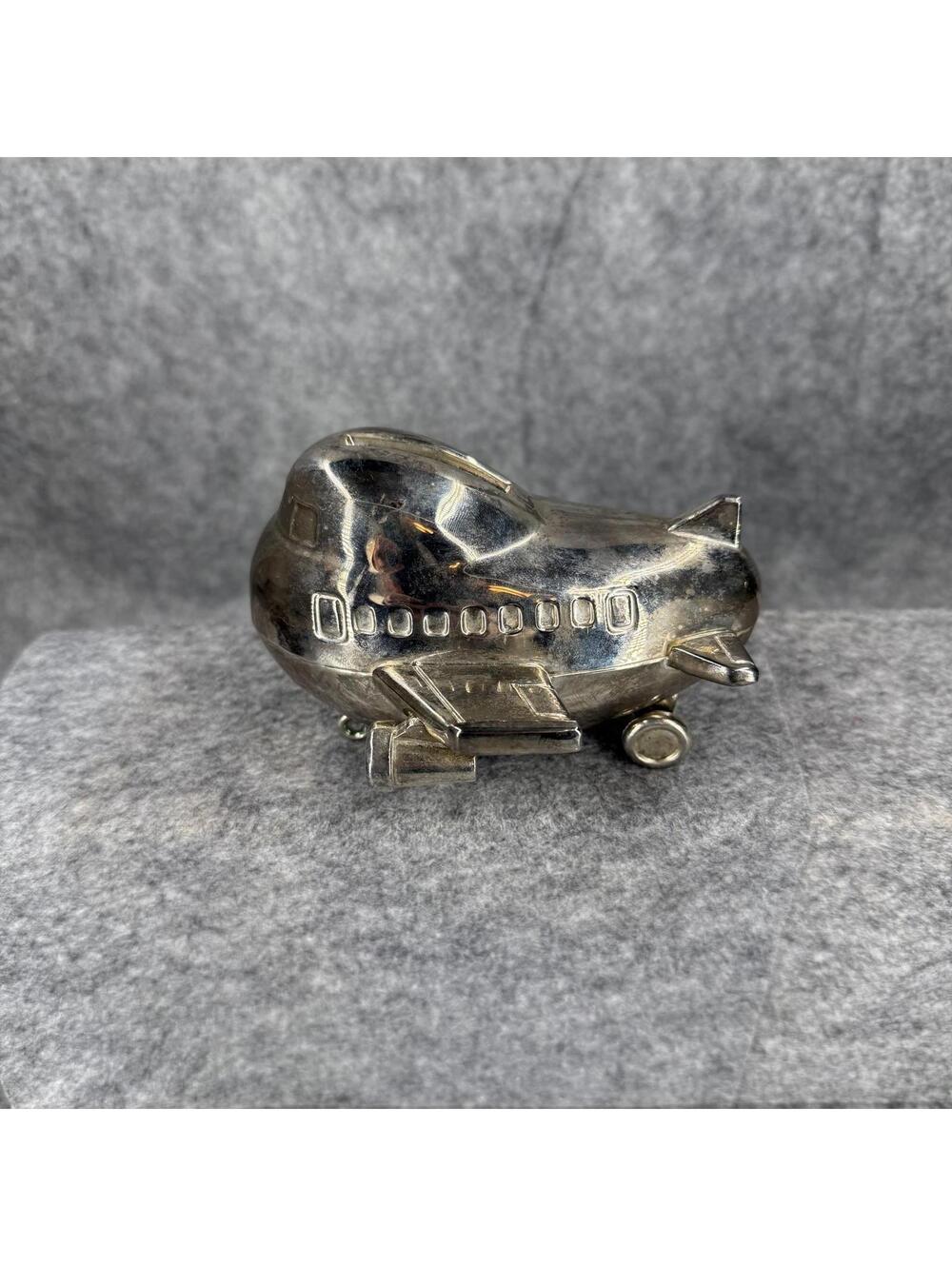 Vintage Godinger Silver Plated Airplane Bank with Rollling Wheels 904